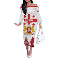 Personalized Georgia National Unity Day Off The Shoulder Long Sleeve Dress 9th April with Coat of Arms and Flag