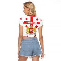 Personalized Georgia National Unity Day Raglan Cropped T Shirt 9th April with Coat of Arms and Flag