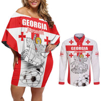 Custom Georgia Football We are Champions Couples Matching Off Shoulder Short Dress and Long Sleeve Button Shirt Sporty Style with Coat of Arms