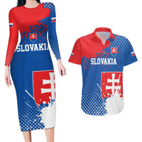 Personalized Slovakia Coat of Arms Couples Matching Long Sleeve Bodycon Dress and Hawaiian Shirt Map Flag Style