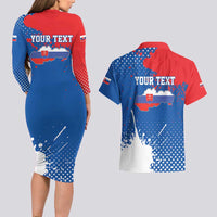 Personalized Slovakia Coat of Arms Couples Matching Long Sleeve Bodycon Dress and Hawaiian Shirt Map Flag Style