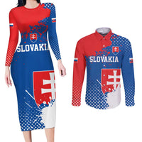 Personalized Slovakia Coat of Arms Couples Matching Long Sleeve Bodycon Dress and Long Sleeve Button Shirt Map Flag Style