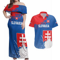Personalized Slovakia Coat of Arms Couples Matching Off Shoulder Maxi Dress and Hawaiian Shirt Map Flag Style