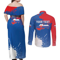 Personalized Slovakia Coat of Arms Couples Matching Off Shoulder Maxi Dress and Long Sleeve Button Shirt Map Flag Style