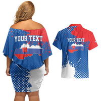 Personalized Slovakia Coat of Arms Couples Matching Off Shoulder Short Dress and Hawaiian Shirt Map Flag Style