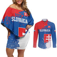 Personalized Slovakia Coat of Arms Couples Matching Off Shoulder Short Dress and Long Sleeve Button Shirt Map Flag Style
