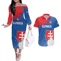 Personalized Slovakia Coat of Arms Couples Matching Off The Shoulder Long Sleeve Dress and Hawaiian Shirt Map Flag Style