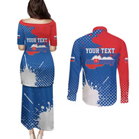 Personalized Slovakia Coat of Arms Couples Matching Puletasi and Long Sleeve Button Shirt Map Flag Style
