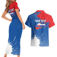 Personalized Slovakia Coat of Arms Couples Matching Short Sleeve Bodycon Dress and Hawaiian Shirt Map Flag Style