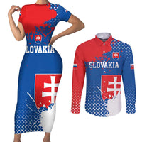 Personalized Slovakia Coat of Arms Couples Matching Short Sleeve Bodycon Dress and Long Sleeve Button Shirt Map Flag Style