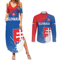 Personalized Slovakia Coat of Arms Couples Matching Summer Maxi Dress and Long Sleeve Button Shirt Map Flag Style