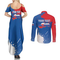Personalized Slovakia Coat of Arms Couples Matching Summer Maxi Dress and Long Sleeve Button Shirt Map Flag Style