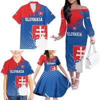 Personalized Slovakia Coat of Arms Family Matching Off The Shoulder Long Sleeve Dress and Hawaiian Shirt Map Flag Style
