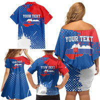 Personalized Slovakia Coat of Arms Family Matching Off Shoulder Short Dress and Hawaiian Shirt Map Flag Style