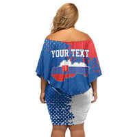 Personalized Slovakia Coat of Arms Family Matching Off Shoulder Short Dress and Hawaiian Shirt Map Flag Style