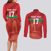 Custom Guadelope Football Couples Matching Long Sleeve Bodycon Dress and Long Sleeve Button Shirt Basse Terre Red Style