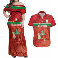 Custom Guadelope Football Couples Matching Off Shoulder Maxi Dress and Hawaiian Shirt Basse Terre Red Style