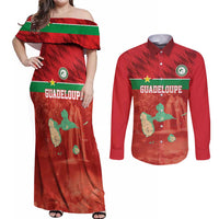 Custom Guadelope Football Couples Matching Off Shoulder Maxi Dress and Long Sleeve Button Shirt Basse Terre Red Style