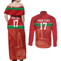 Custom Guadelope Football Couples Matching Off Shoulder Maxi Dress and Long Sleeve Button Shirt Basse Terre Red Style