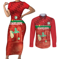 Custom Guadelope Football Couples Matching Short Sleeve Bodycon Dress and Long Sleeve Button Shirt Basse Terre Red Style