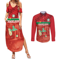 Custom Guadelope Football Couples Matching Summer Maxi Dress and Long Sleeve Button Shirt Basse Terre Red Style