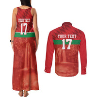 Custom Guadelope Football Couples Matching Tank Maxi Dress and Long Sleeve Button Shirt Basse Terre Red Style
