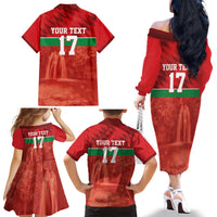 Custom Guadelope Football Family Matching Off The Shoulder Long Sleeve Dress and Hawaiian Shirt Basse Terre Red Style