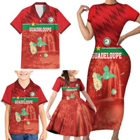 Custom Guadelope Football Family Matching Short Sleeve Bodycon Dress and Hawaiian Shirt Basse Terre Red Style