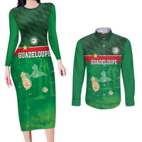 Custom Guadelope Football Couples Matching Long Sleeve Bodycon Dress and Long Sleeve Button Shirt Basse Terre Green Style