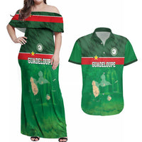 Custom Guadelope Football Couples Matching Off Shoulder Maxi Dress and Hawaiian Shirt Basse Terre Green Style