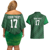 Custom Guadelope Football Couples Matching Off Shoulder Short Dress and Hawaiian Shirt Basse Terre Green Style