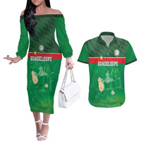 Custom Guadelope Football Couples Matching Off The Shoulder Long Sleeve Dress and Hawaiian Shirt Basse Terre Green Style