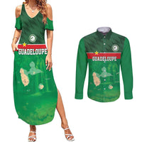 Custom Guadelope Football Couples Matching Summer Maxi Dress and Long Sleeve Button Shirt Basse Terre Green Style