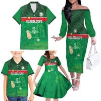 Custom Guadelope Football Family Matching Off The Shoulder Long Sleeve Dress and Hawaiian Shirt Basse Terre Green Style