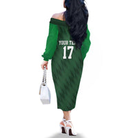Custom Guadelope Football Family Matching Off The Shoulder Long Sleeve Dress and Hawaiian Shirt Basse Terre Green Style