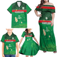 Custom Guadelope Football Family Matching Off Shoulder Maxi Dress and Hawaiian Shirt Basse Terre Green Style
