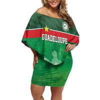 Custom Guadelope Football Family Matching Off Shoulder Short Dress and Hawaiian Shirt Basse Terre Green Style