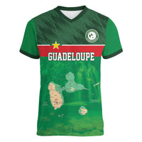 Custom Guadelope Football Women V-Neck T-Shirt Basse Terre Green Style