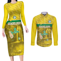 Custom Guadelope Football Couples Matching Long Sleeve Bodycon Dress and Long Sleeve Button Shirt Basse Terre Yellow Style