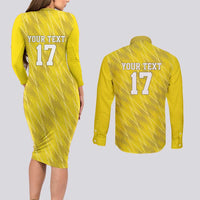 Custom Guadelope Football Couples Matching Long Sleeve Bodycon Dress and Long Sleeve Button Shirt Basse Terre Yellow Style