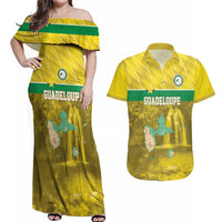 Custom Guadelope Football Couples Matching Off Shoulder Maxi Dress and Hawaiian Shirt Basse Terre Yellow Style
