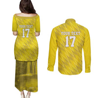 Custom Guadelope Football Couples Matching Puletasi and Long Sleeve Button Shirt Basse Terre Yellow Style