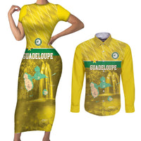 Custom Guadelope Football Couples Matching Short Sleeve Bodycon Dress and Long Sleeve Button Shirt Basse Terre Yellow Style