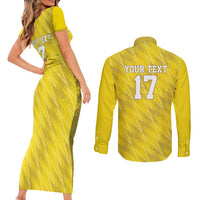 Custom Guadelope Football Couples Matching Short Sleeve Bodycon Dress and Long Sleeve Button Shirt Basse Terre Yellow Style