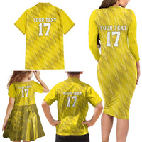 Custom Guadelope Football Family Matching Long Sleeve Bodycon Dress and Hawaiian Shirt Basse Terre Yellow Style