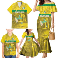 Custom Guadelope Football Family Matching Mermaid Dress and Hawaiian Shirt Basse Terre Yellow Style