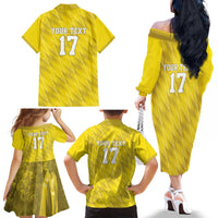 Custom Guadelope Football Family Matching Off The Shoulder Long Sleeve Dress and Hawaiian Shirt Basse Terre Yellow Style