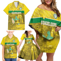 Custom Guadelope Football Family Matching Off Shoulder Short Dress and Hawaiian Shirt Basse Terre Yellow Style