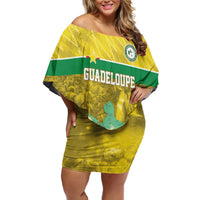 Custom Guadelope Football Family Matching Off Shoulder Short Dress and Hawaiian Shirt Basse Terre Yellow Style