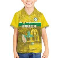Custom Guadelope Football Family Matching Off Shoulder Short Dress and Hawaiian Shirt Basse Terre Yellow Style